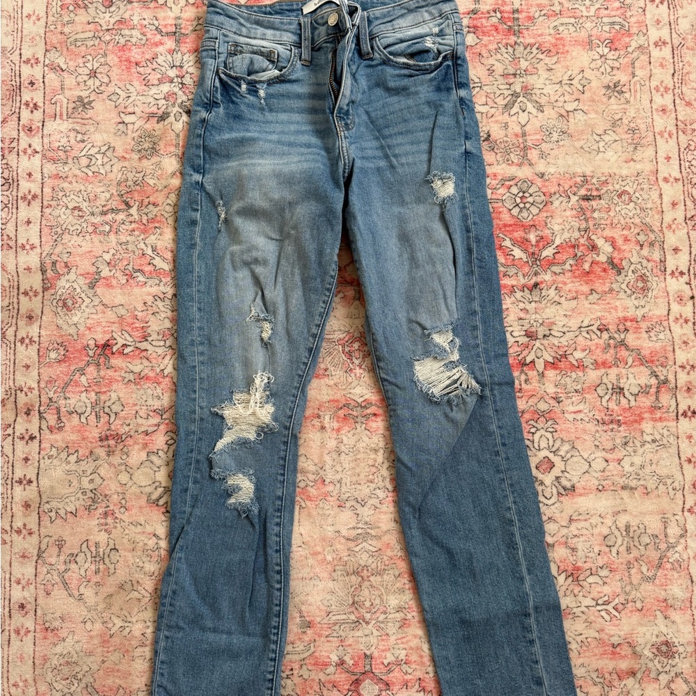 Buckle straight leg jeans